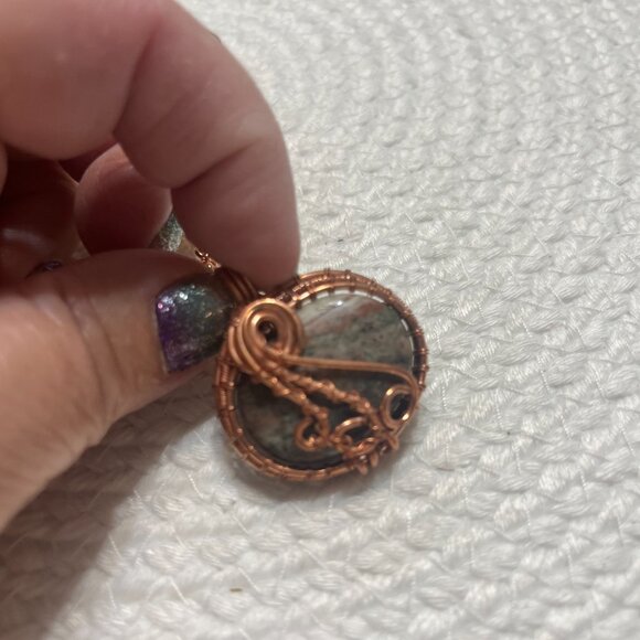 Rustic PICTURE JASPER COPPER WIRE-WRAPPED Pendant/Chain #167D - Picture 2 of 3